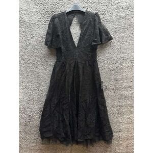 NWT Lulus Chic Glamour Black Lace Cutout Flutter Sleeve Midi Dress Black Size L